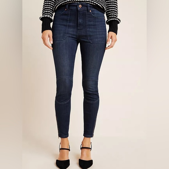 Anthropologie Pilcro size 26 High Rise Denim Moto Leggings Zipper Ankle Jeans - Picture 1 of 12